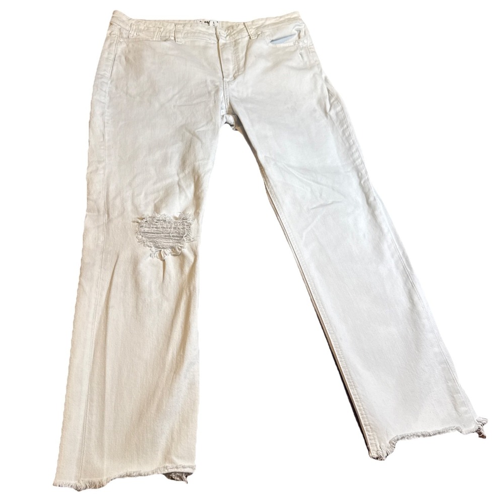 PAIGE Women's Skinny Jeans Size 31 White Distressed Raw Hem Stretch - Picture 1 of 8